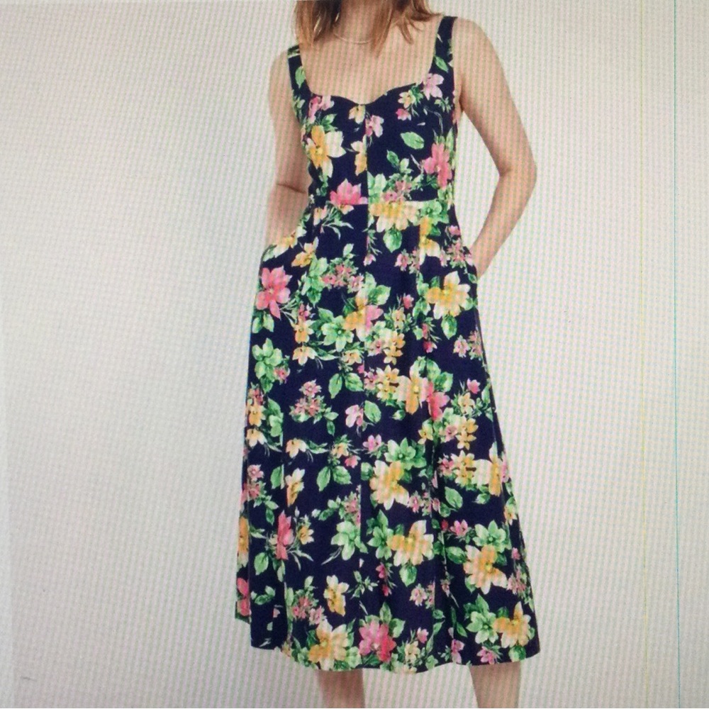 Old Navy Large Linen Blend Floral MIdi Dress Smocked Back